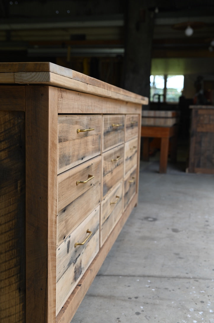 Rustic Yellow Teak and Hoop Pine Island Bench