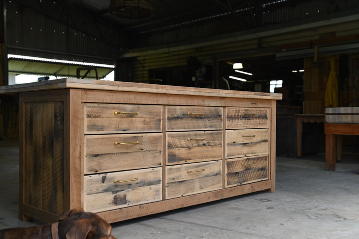 Rustic Yellow Teak and Hoop Pine Island Bench