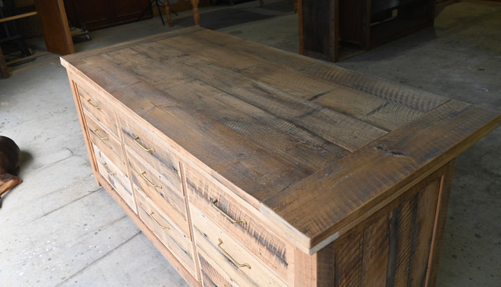 Rustic Yellow Teak and Hoop Pine Island Bench