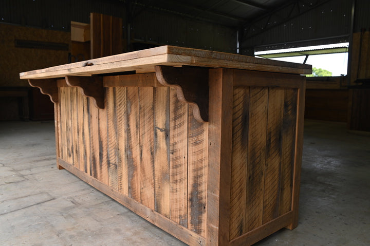 Rustic Yellow Teak and Hoop Pine Island Bench