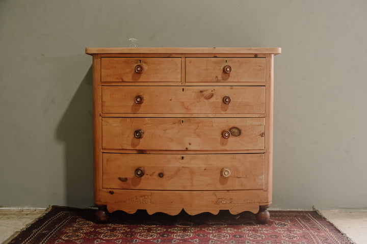 Antique Cornish Pine Bow fronted Chest of Drawers