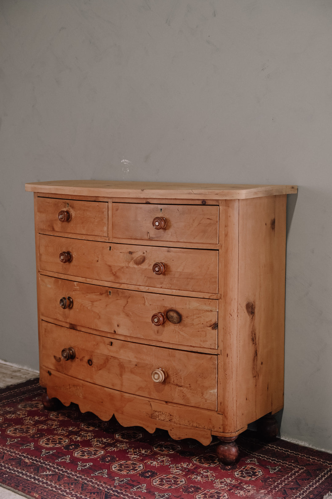 Antique Cornish Pine Bow fronted Chest of Drawers