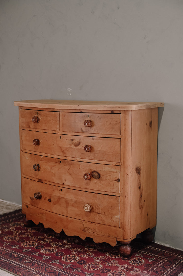 Antique Cornish Pine Bow fronted Chest of Drawers