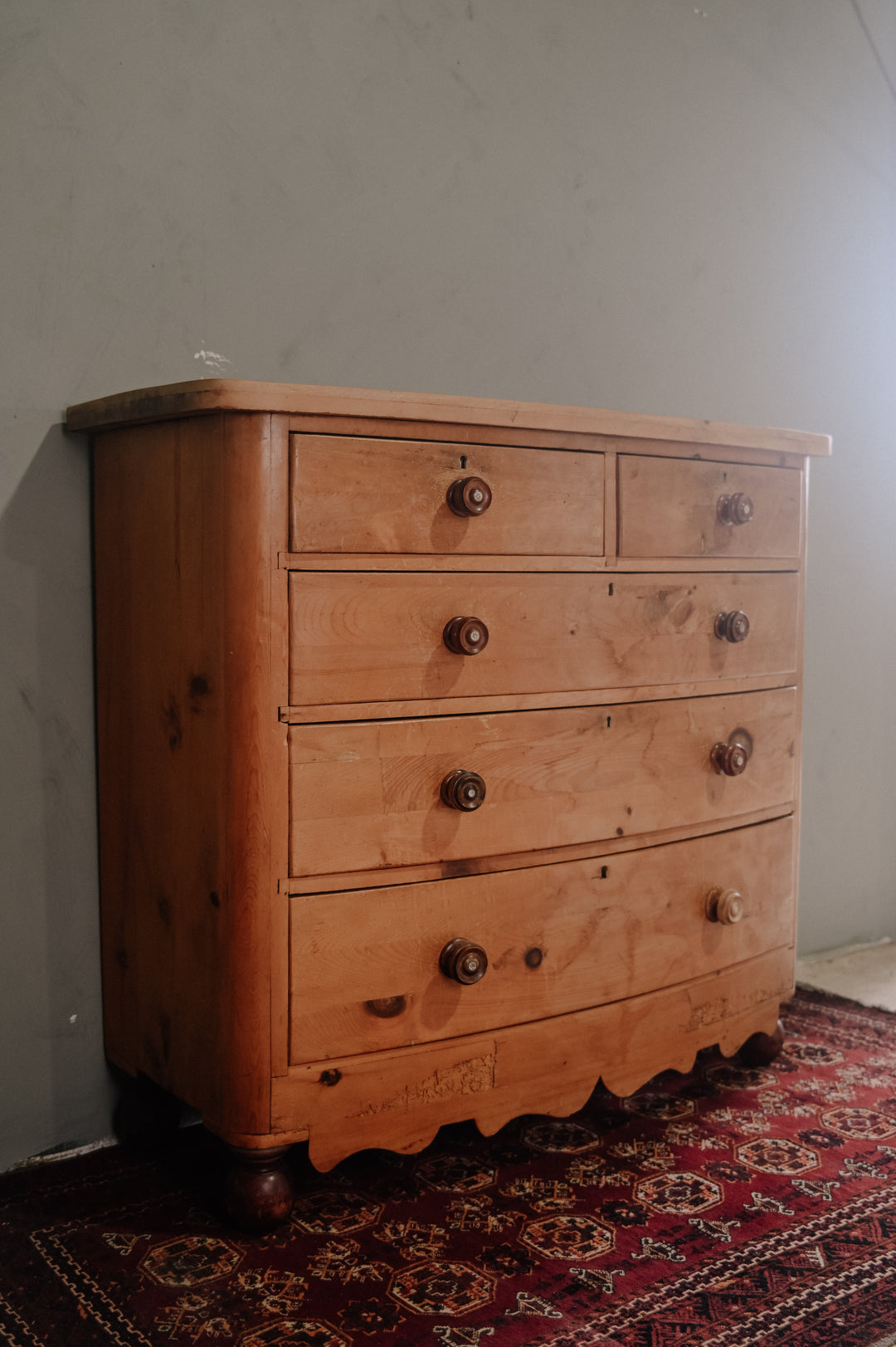 Antique Cornish Pine Bow fronted Chest of Drawers