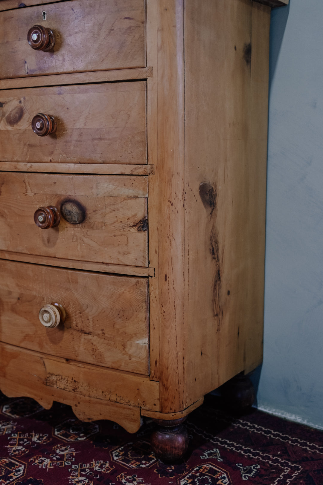 Antique Cornish Pine Bow fronted Chest of Drawers