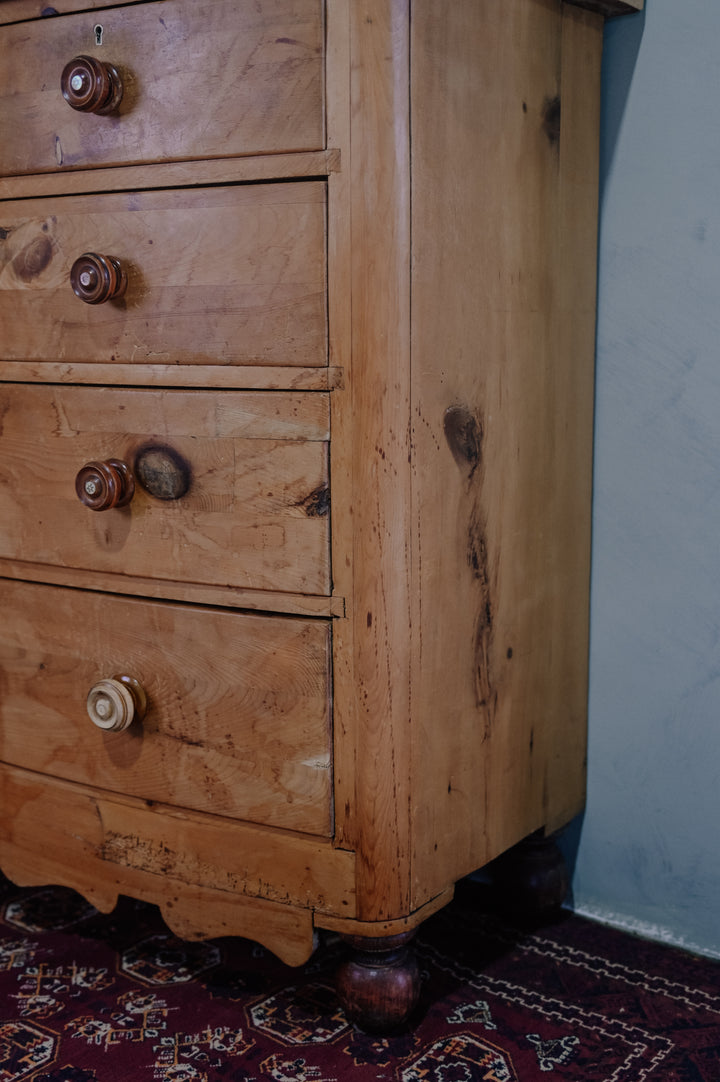 Antique Cornish Pine Bow fronted Chest of Drawers