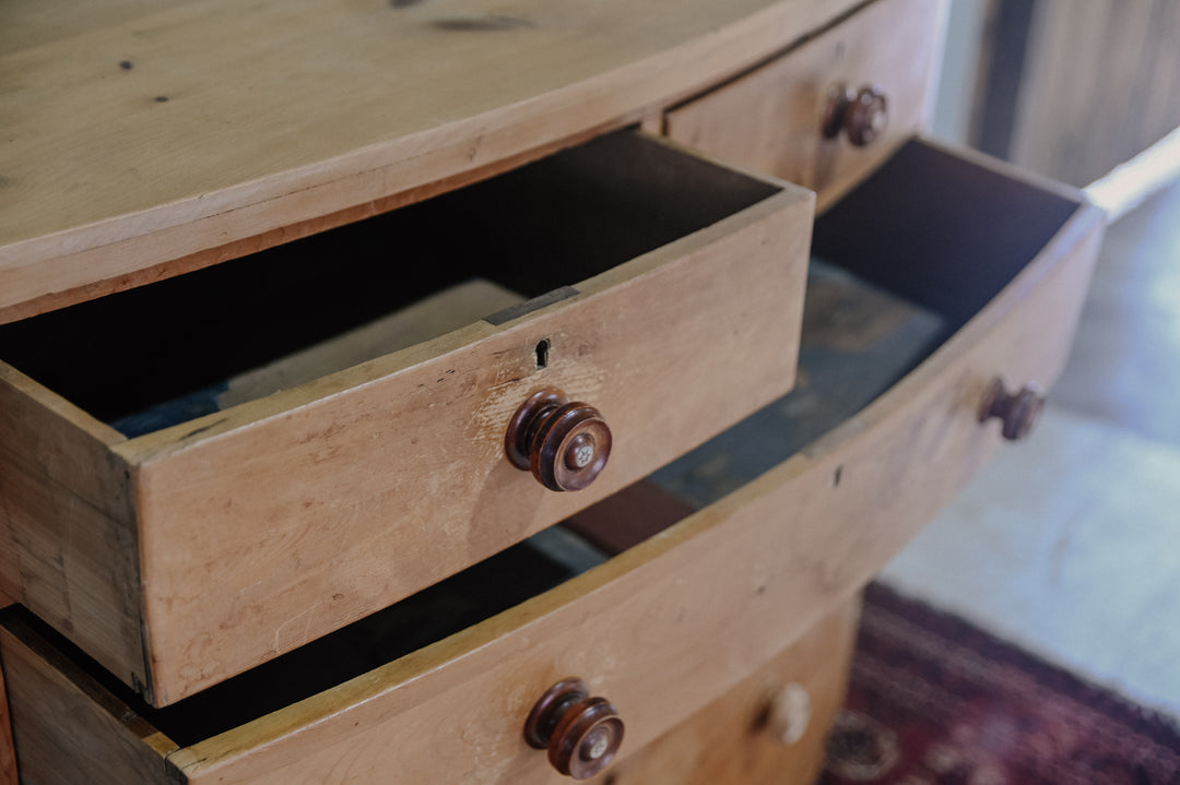 Antique Cornish Pine Bow fronted Chest of Drawers