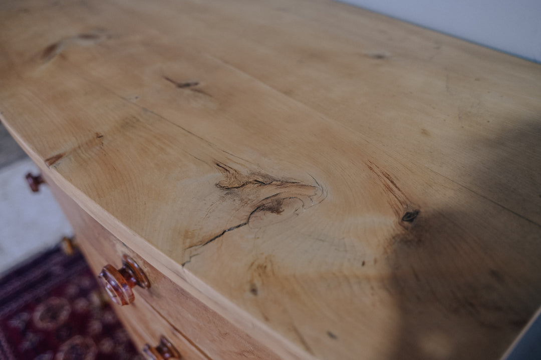 Antique Cornish Pine Bow fronted Chest of Drawers