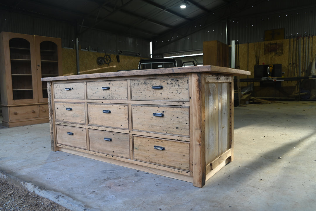 Reclaimed Antique Pine Island Bench