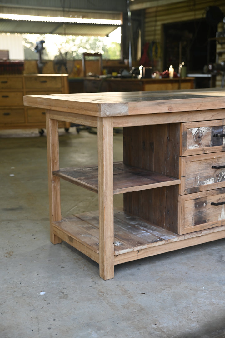 Open Shelf Rustic Island Bench