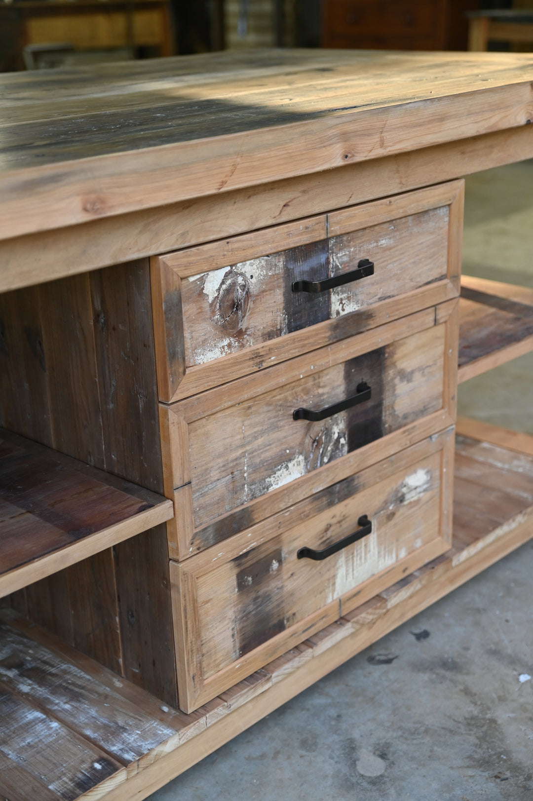 Open Shelf Rustic Island Bench