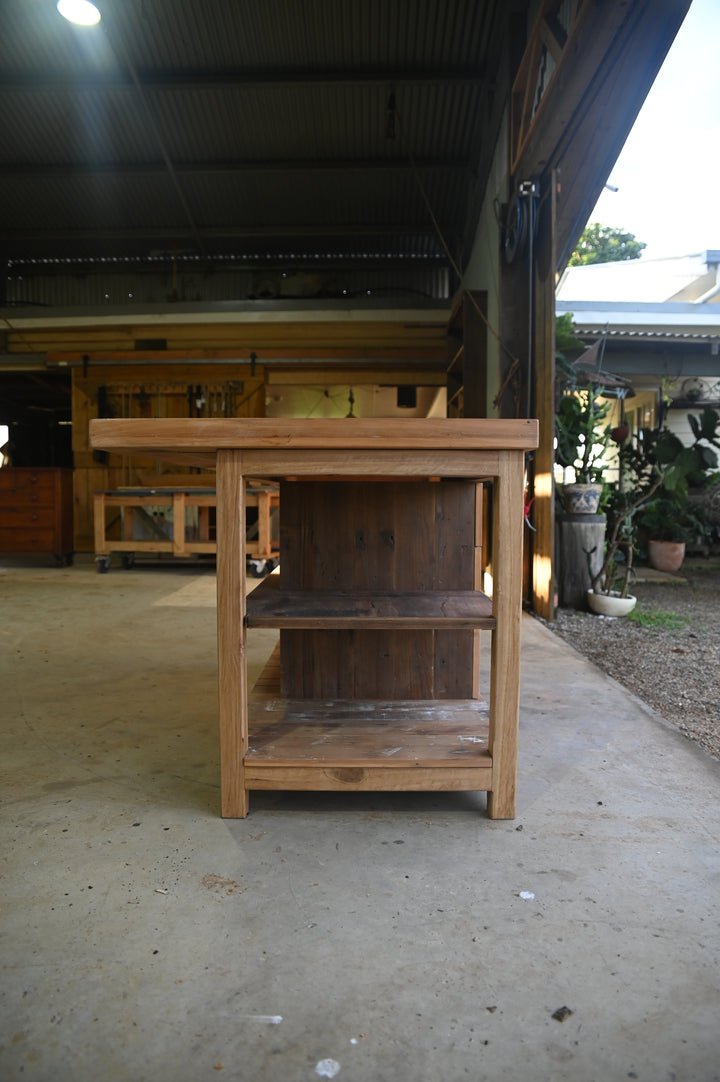 Open Shelf Rustic Island Bench