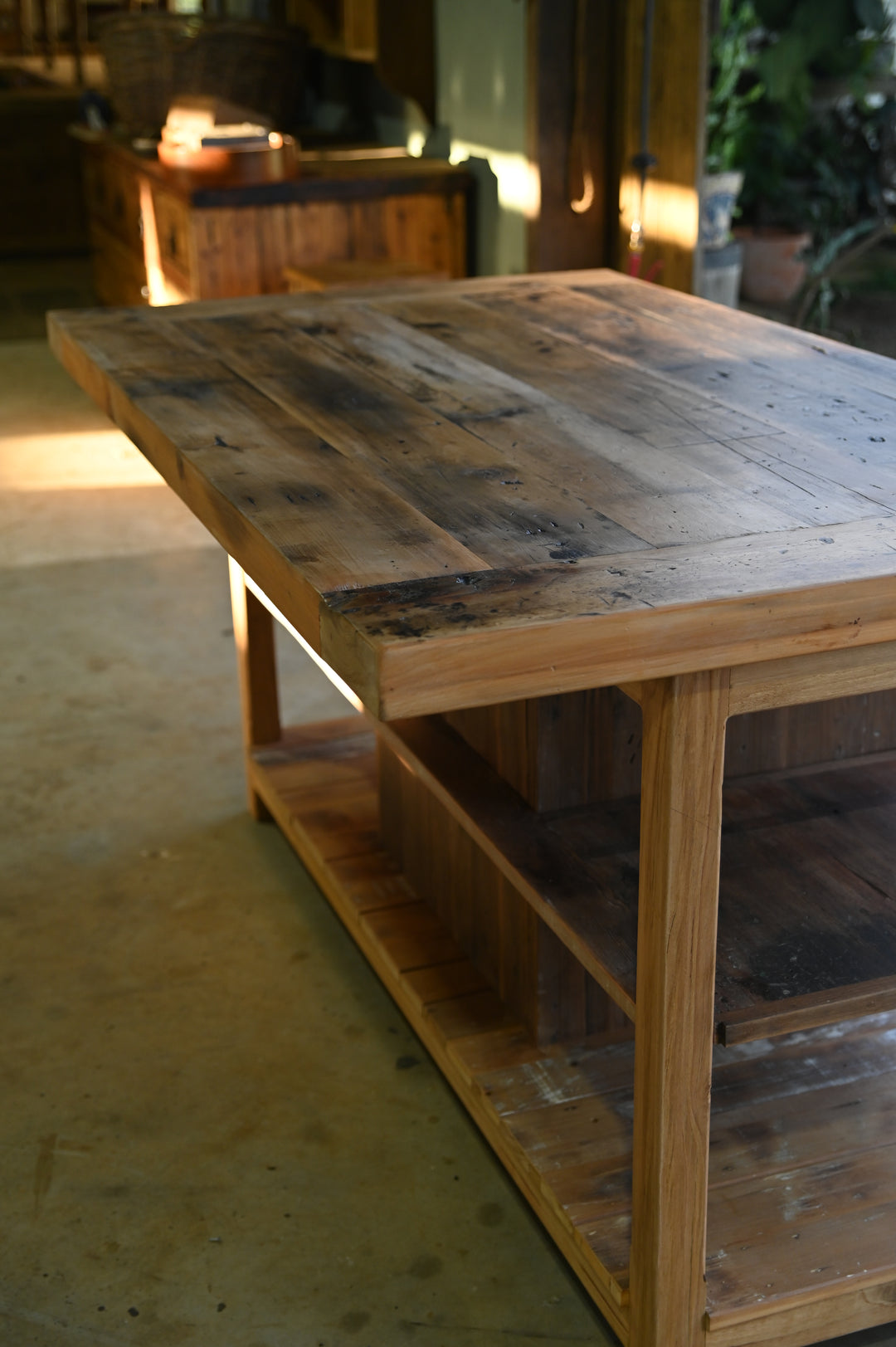 Open Shelf Rustic Island Bench