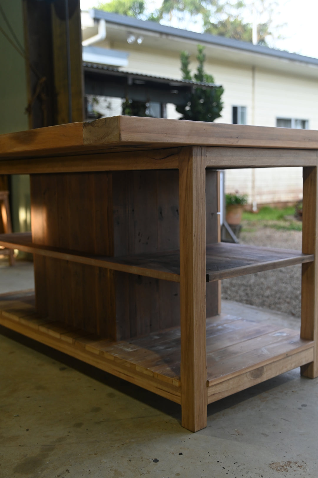 Open Shelf Rustic Island Bench