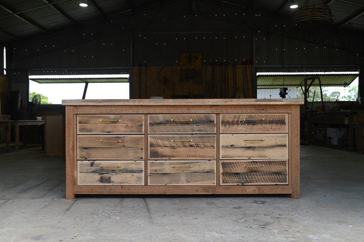 Rustic Yellow Teak and Hoop Pine Island Bench